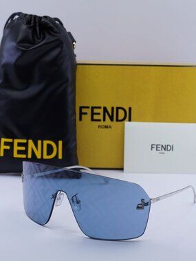 Fendi FE4121US 16V Shield Sunglasses - Palladium / Blue